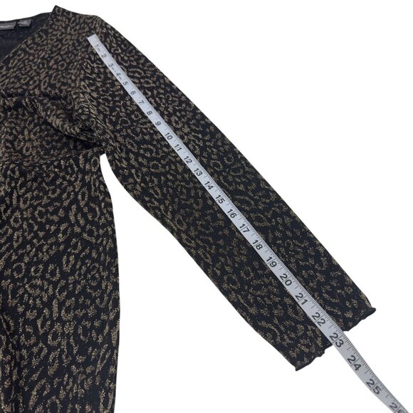 Chicos Traveler Open Front Leopard Print Cardigan Women SZ 2 Metallic Black Gold - Picture 5 of 10
